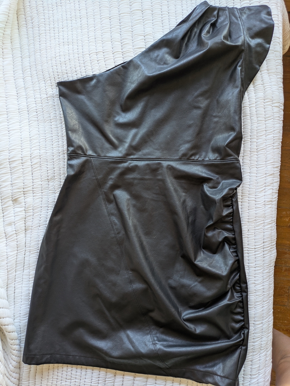 One-Shoulder Black Faux Leather Dress
